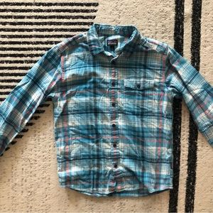 Patagonia Blue & Orange Flannel Button Down Shirt
